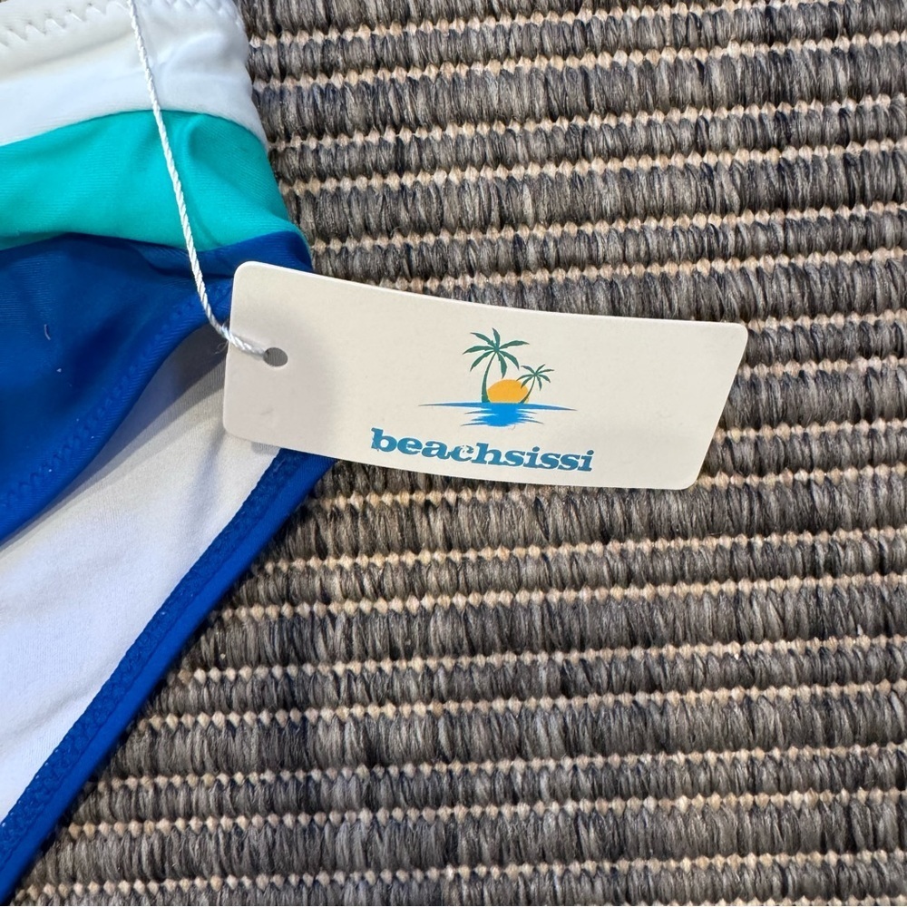 Beach Riot Blue Colorblock Mid-Rise Bikini Bottom - Picture 2 of 4